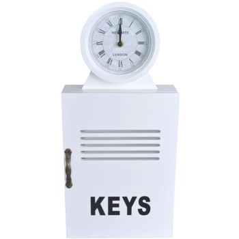Biela skrinka na kľúče s hodinami 2151
