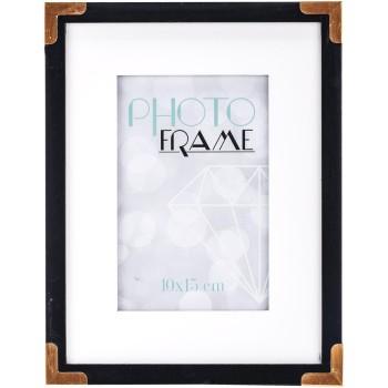 Černý fotorámeček s kovovými rohy 132465