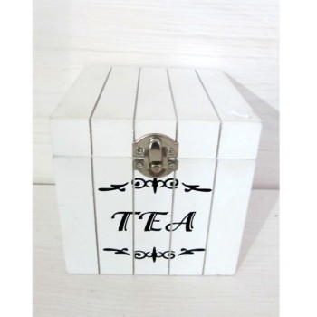 Drevená biela krabička na čaj  UV0023