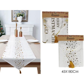 Štóla na stôl biela so zlatým vzorom 45x180 cm, 2druhy