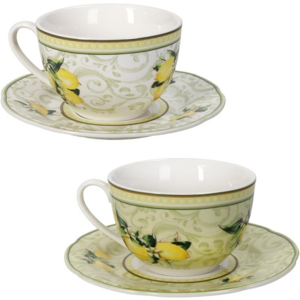 Šálka na čaj s podšálkou Limoni 100 ml, set 2ks,porcelán