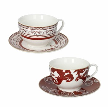 Šálky na čaj s podšálkou Royal Red, 200 ml, porcelán, set 2 ks