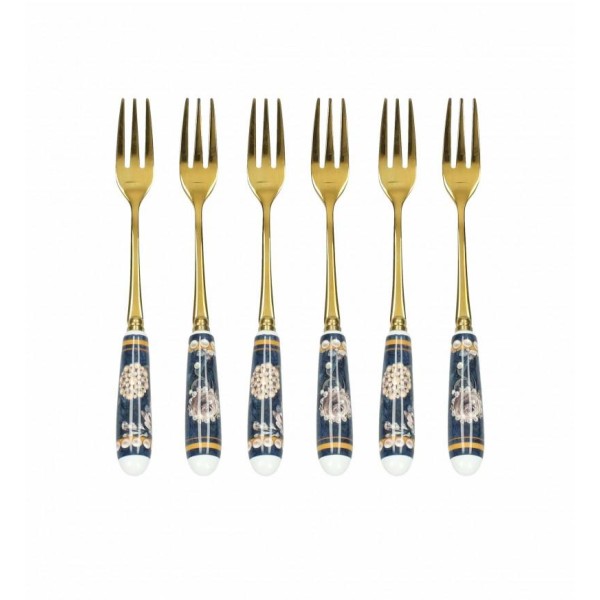 Set 6 vidličiek Blue gold, nerez