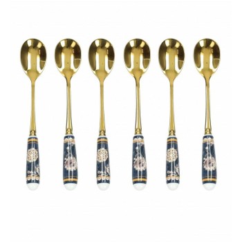 Set 6 lyžičiek Blue gold,nerez,keramická rúčka so vzorom,15 cm
